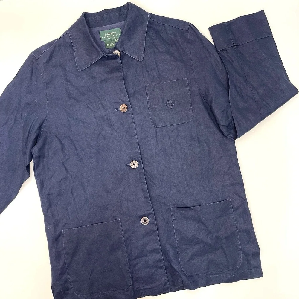 Lauren Ralph Lauren Women's Navy Linen Jacket Size Medium Petite